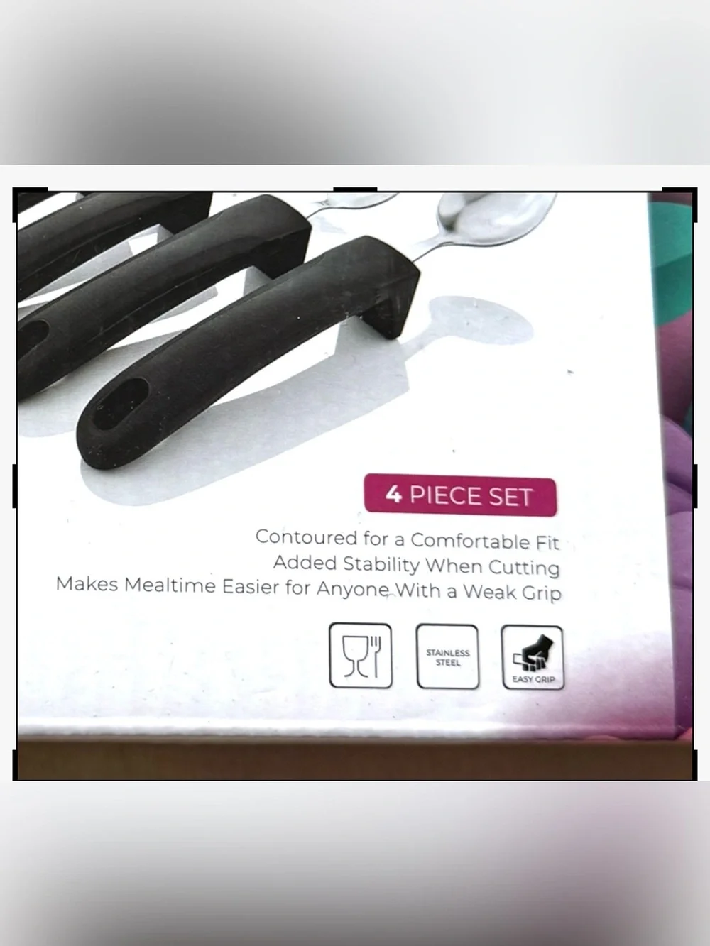 4-Piece Black Adaptive utensils Easy-Grip Flatware Set
